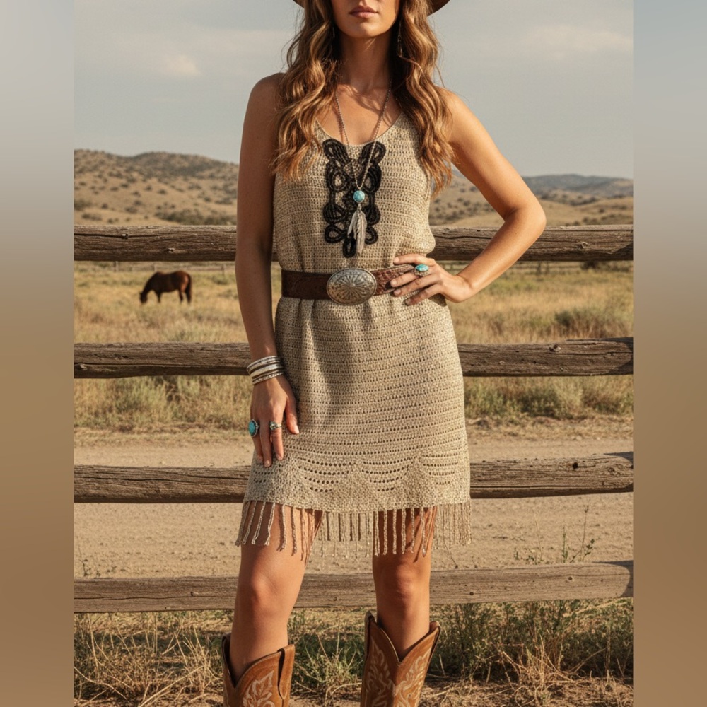 Free People gold sequin/beaded crochet dress